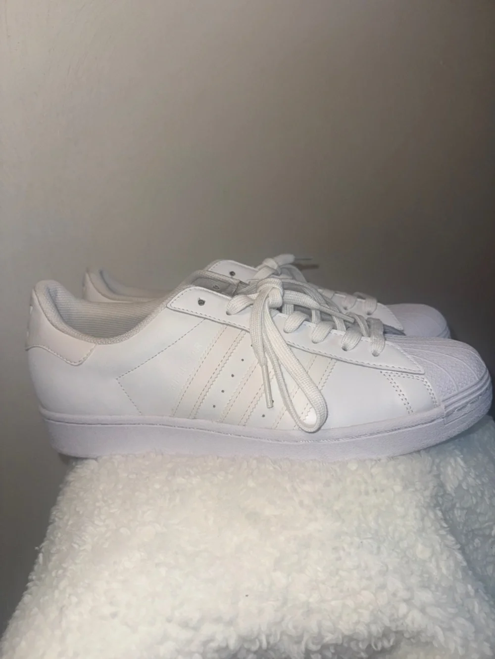 adidas White Leather Shell-Toe Sneakers